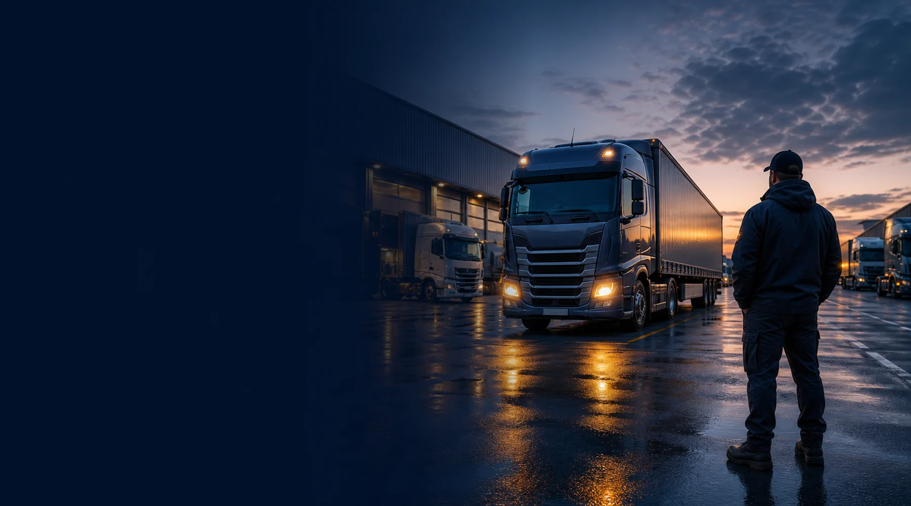 European truck fleet at a depot used for driver hiring brief planning